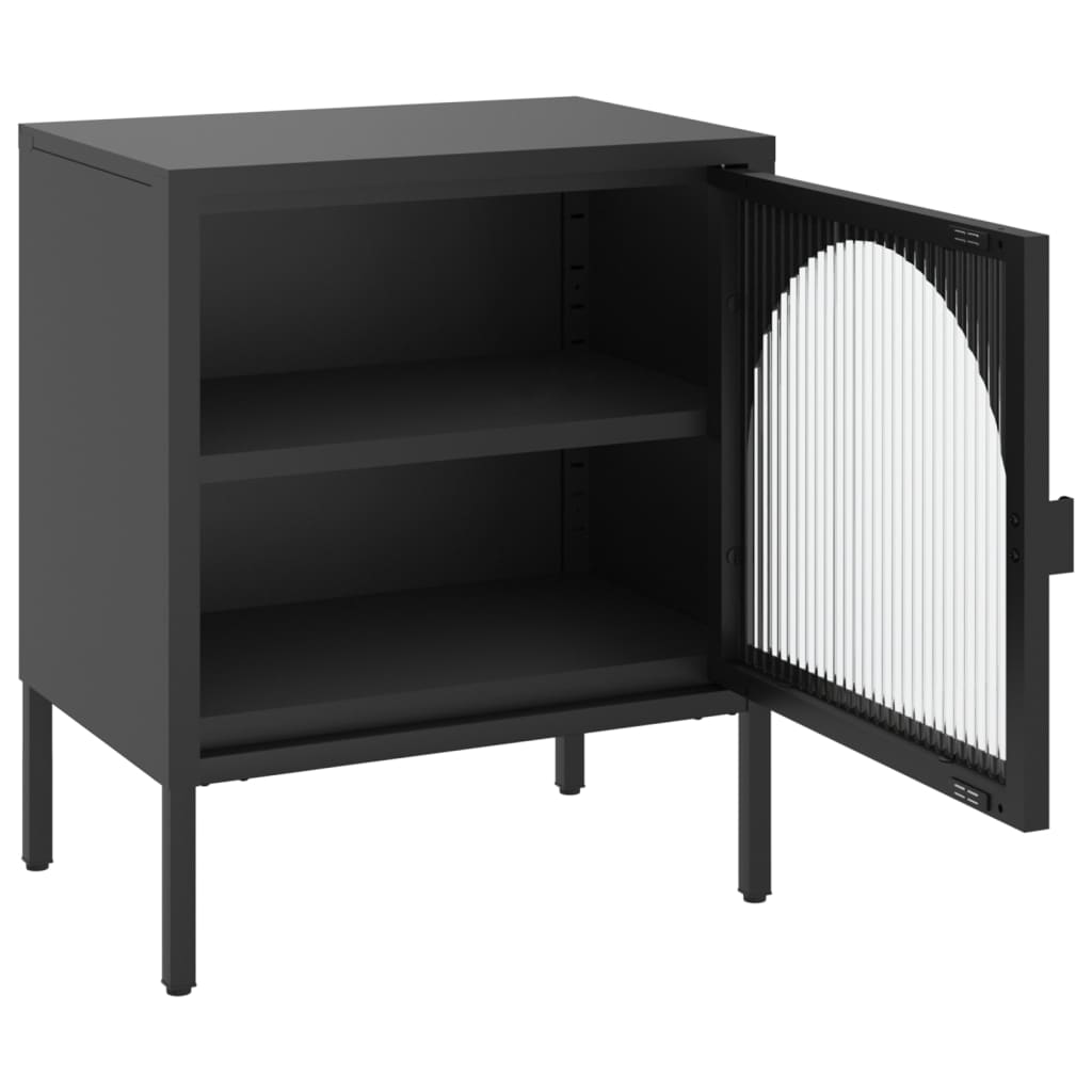 Sleek Black Glass & Steel Nightstand 50x35x60 cm