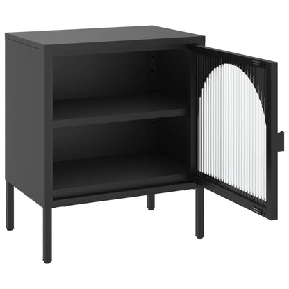 Sleek Black Glass & Steel Nightstand 50x35x60 cm