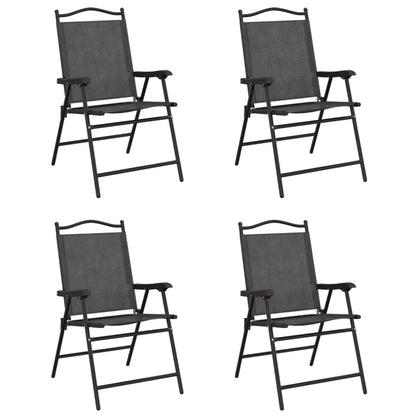 4-Piece Folding Garden Chairs, Melange Grey Steel & Textilene
