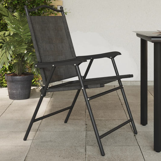 4-Piece Folding Garden Chairs, Melange Grey Steel & Textilene