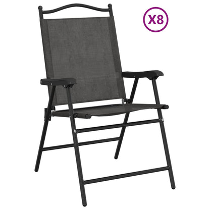 8-Piece Folding Garden Chairs, Melange Grey Steel & Textilene
