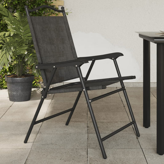 8-Piece Folding Garden Chairs, Melange Grey Steel & Textilene