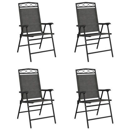 Melange Grey Steel & Textilene Folding Garden Chairs, Set of 4