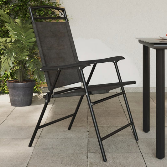 Melange Grey Steel & Textilene Folding Garden Chairs, Set of 4