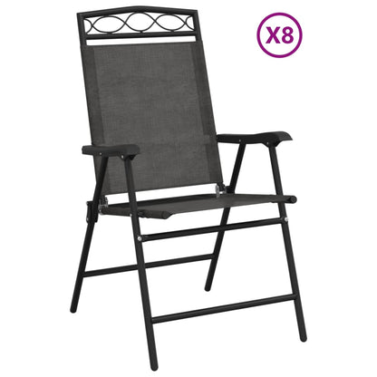 8-Piece Melange Grey Folding Garden Chairs - Steel & Textilene