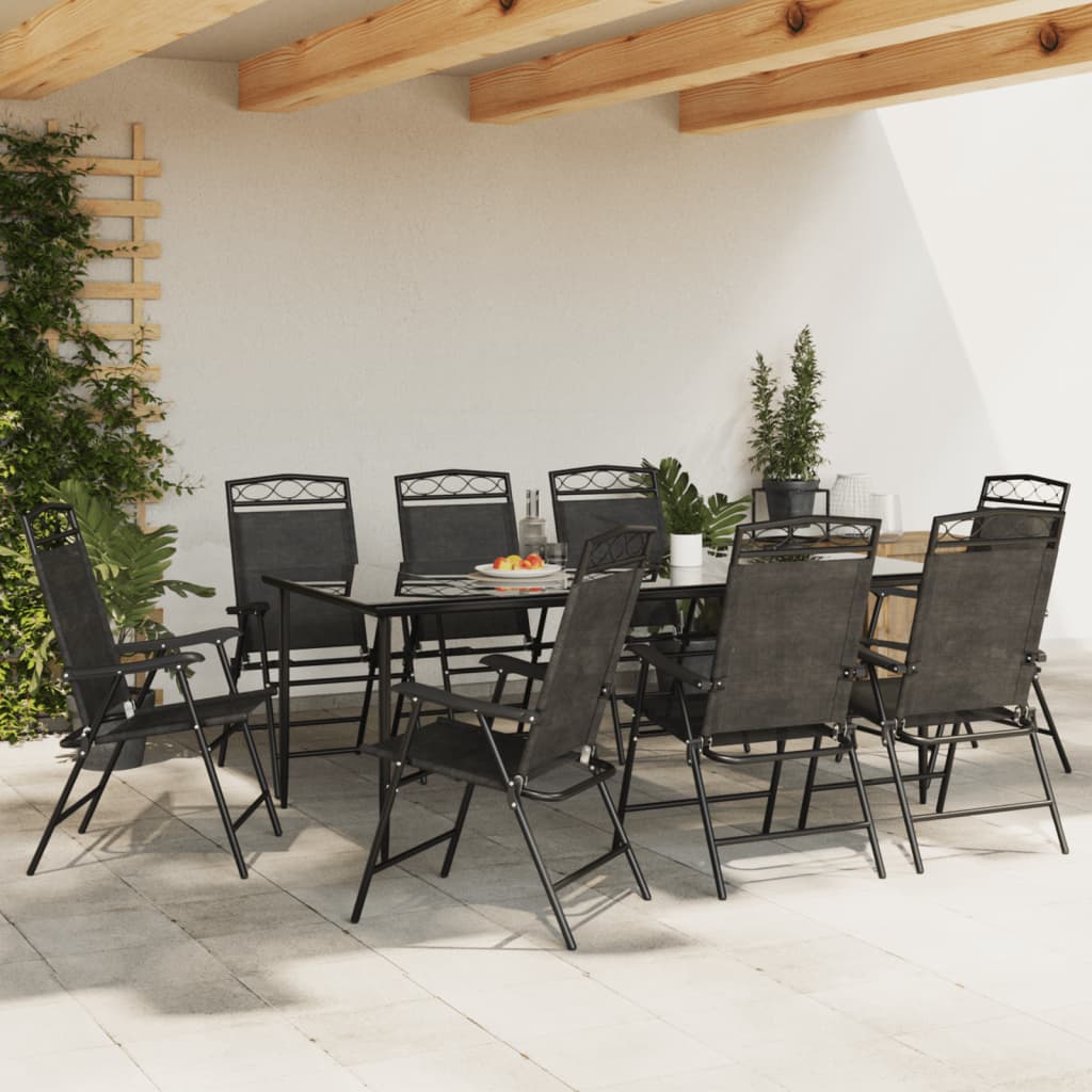 8-Piece Melange Grey Folding Garden Chairs - Steel & Textilene