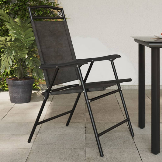 8-Piece Melange Grey Folding Garden Chairs - Steel & Textilene