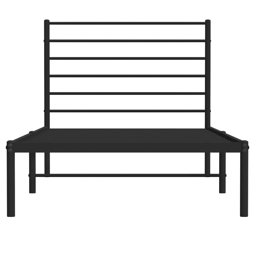 Black Metal Bed Frame with Headboard 75x190cm - No Mattress