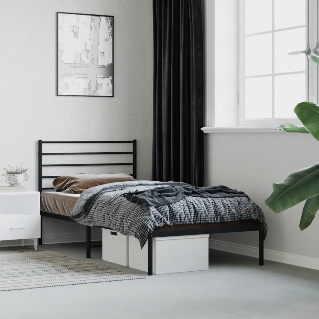 Black Metal Bed Frame with Headboard 75x190cm - No Mattress