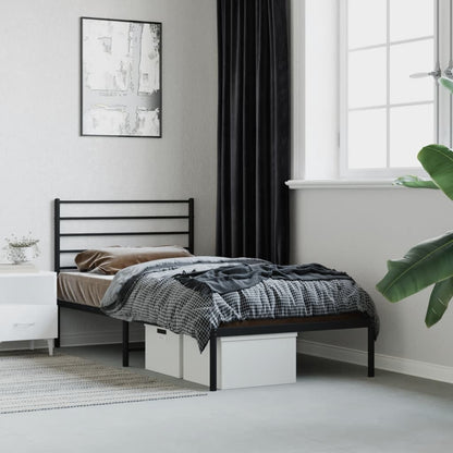 Black Metal Bed Frame with Headboard 75x190cm - No Mattress