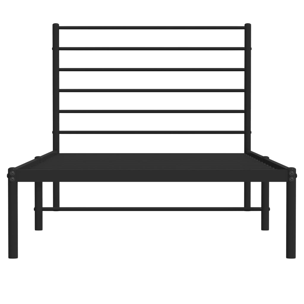 Black Metal Bed Frame with Headboard – 80x200cm, No Mattress
