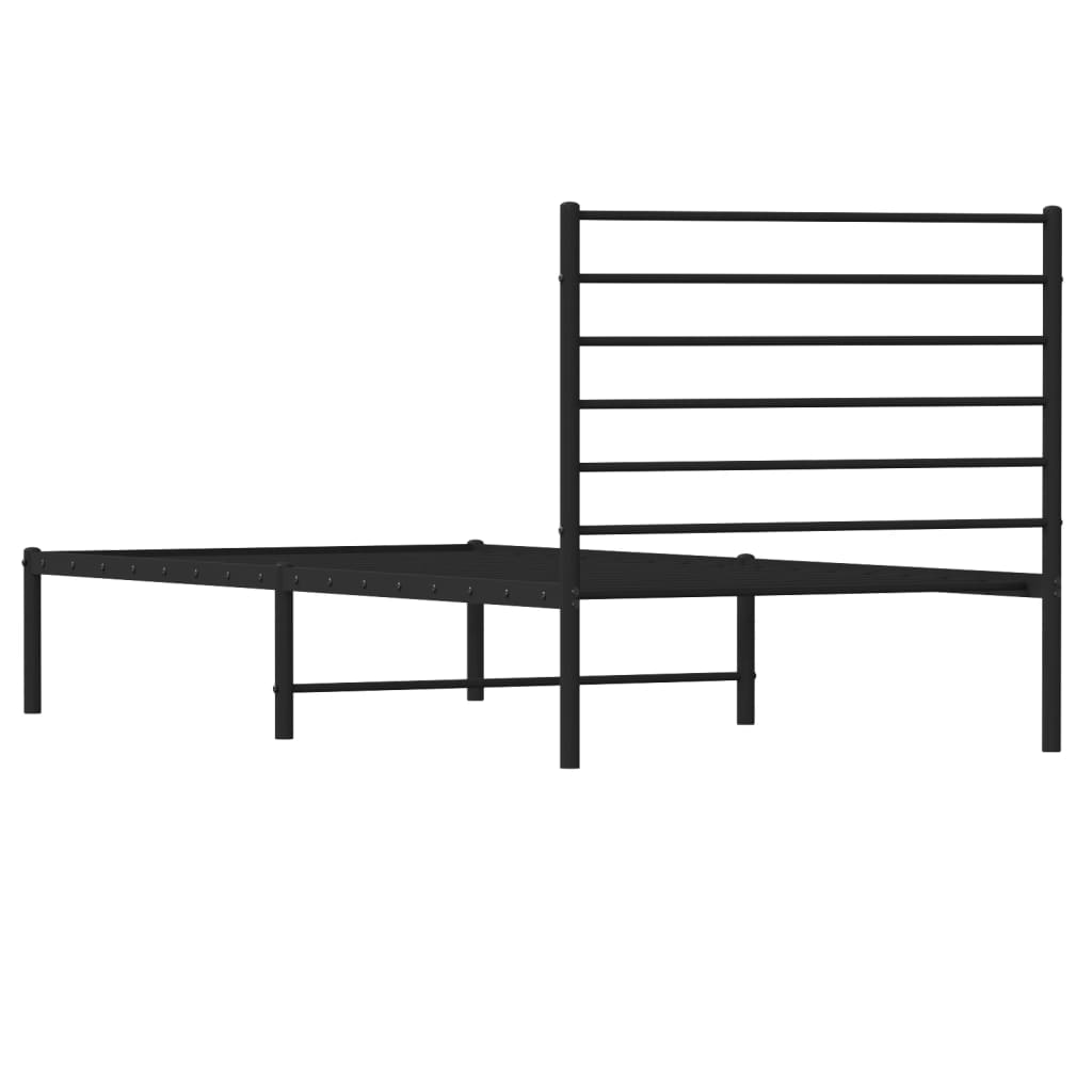 Black Metal Bed Frame with Headboard – 80x200cm, No Mattress