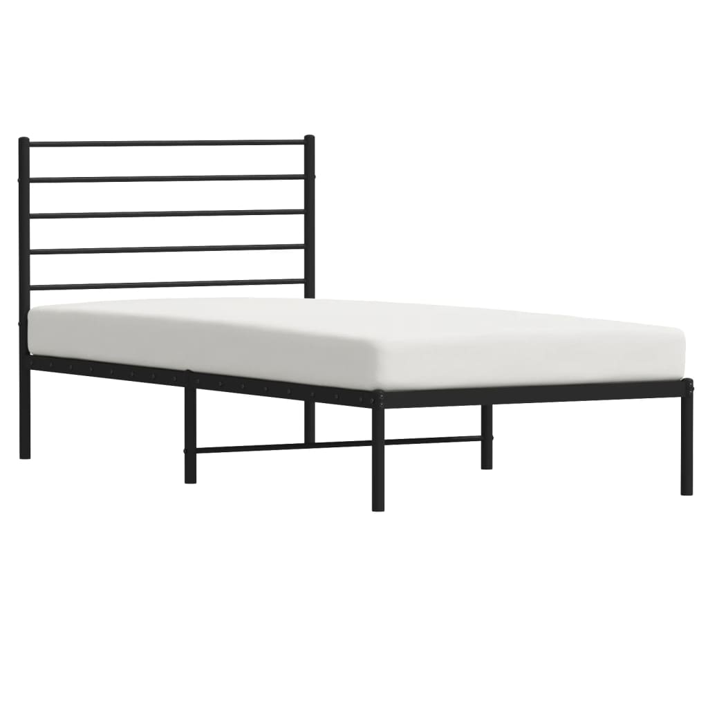 Black Metal Bed Frame with Headboard - 90x190cm, No Mattress