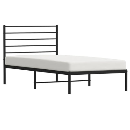 Black Metal Bed Frame with Headboard - 90x190cm, No Mattress