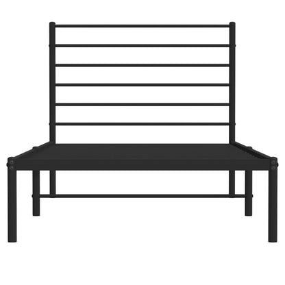 Black Metal Bed Frame with Headboard - 90x190cm, No Mattress