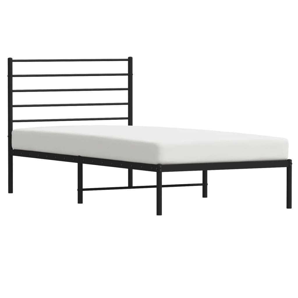 Black Metal Bed Frame with Headboard 90x200cm - No Mattress Included