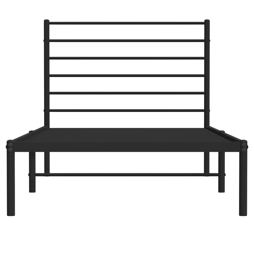 Black Metal Bed Frame with Headboard 90x200cm - No Mattress Included
