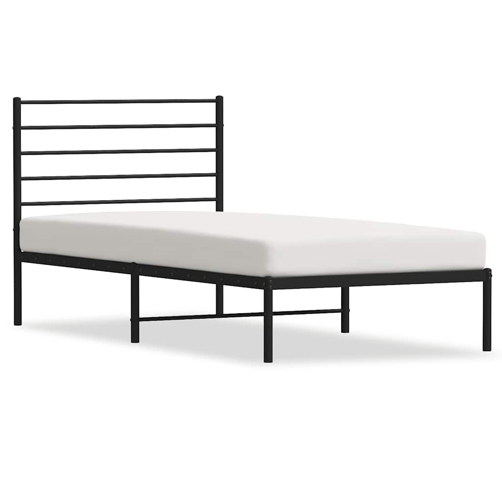 Black Metal Bed Frame with Headboard 100x190cm - No Mattress