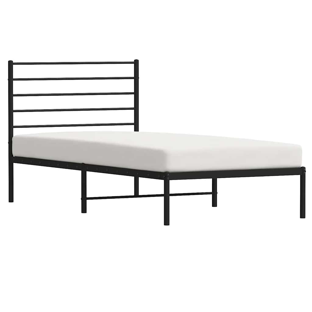 Black Metal Bed Frame with Headboard 100x190cm - No Mattress