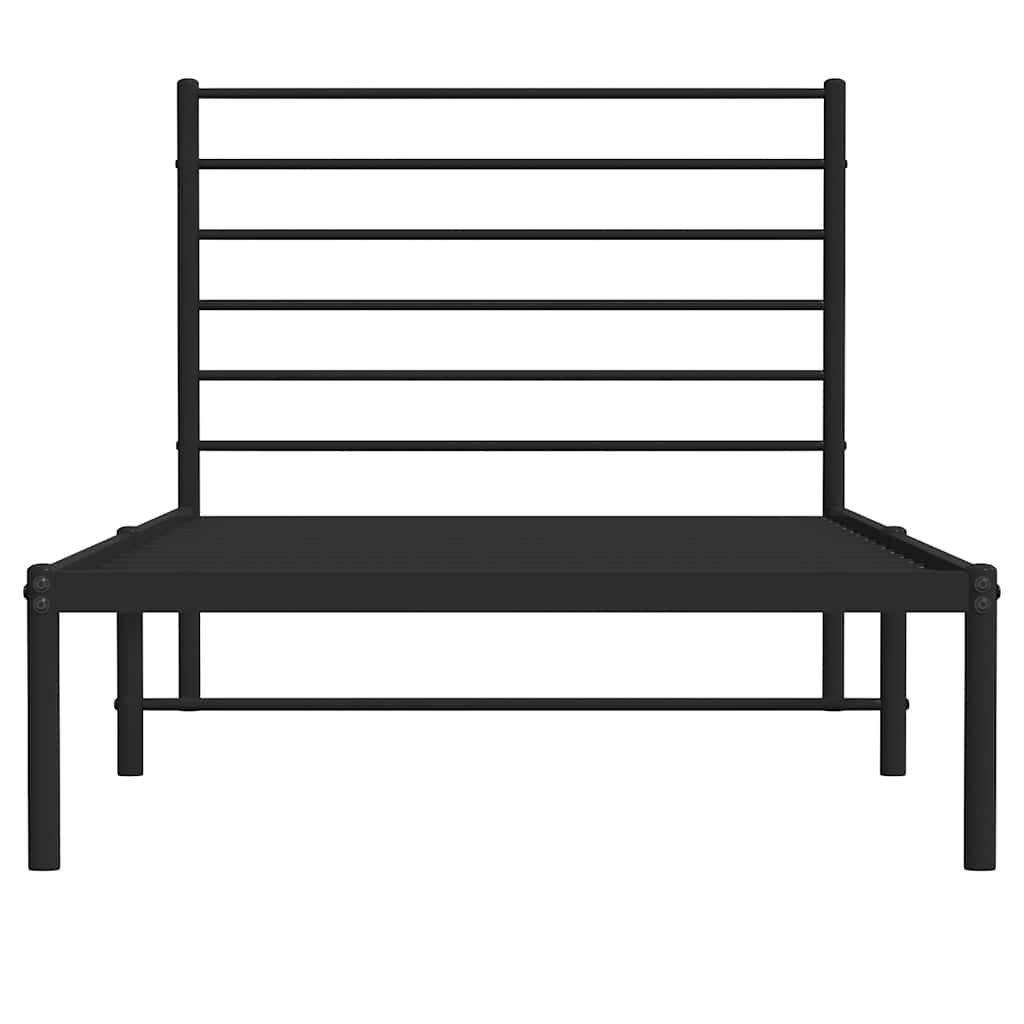 Black Metal Bed Frame with Headboard 100x190cm - No Mattress