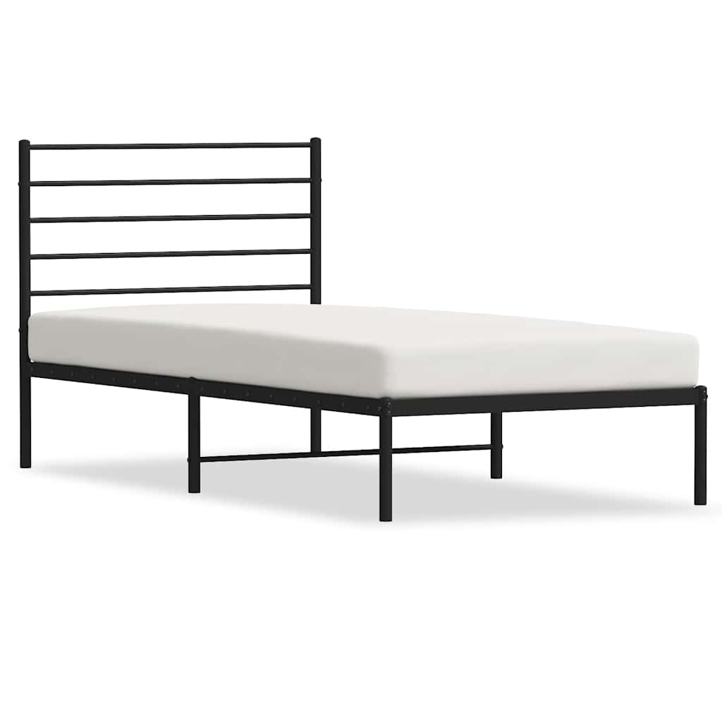 Sturdy Black Metal Bed Frame with Headboard, 100x200cm