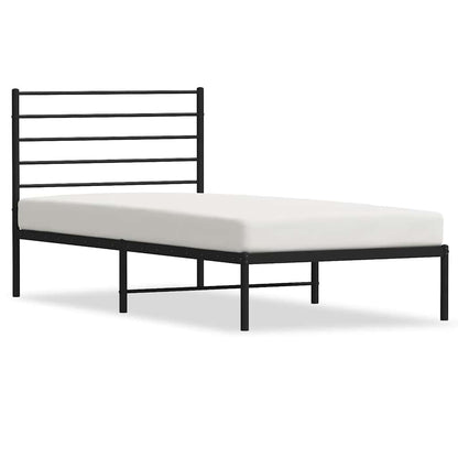 Sturdy Black Metal Bed Frame with Headboard, 100x200cm