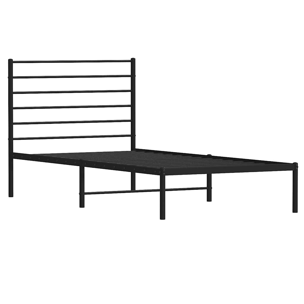 Sturdy Black Metal Bed Frame with Headboard, 100x200cm
