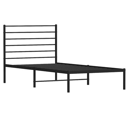 Sturdy Black Metal Bed Frame with Headboard, 100x200cm