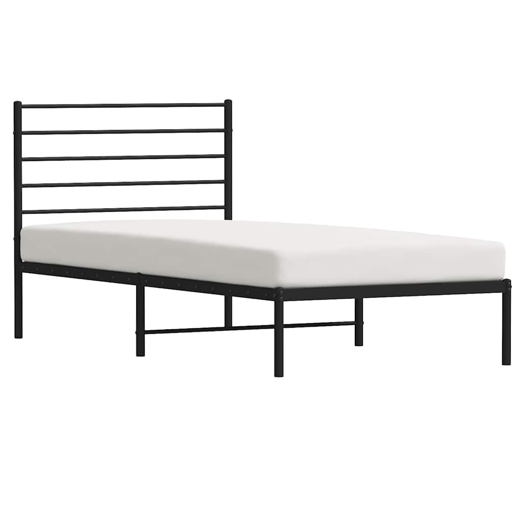 Sturdy Black Metal Bed Frame with Headboard, 100x200cm