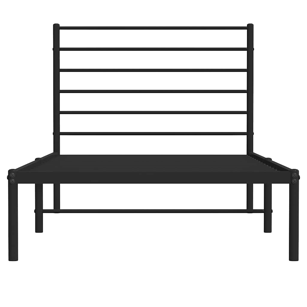 Sturdy Black Metal Bed Frame with Headboard, 100x200cm