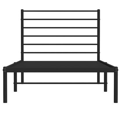 Sturdy Black Metal Bed Frame with Headboard, 100x200cm