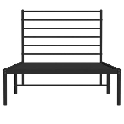 Black Metal Bed Frame with Headboard - Sturdy 107x203cm Design