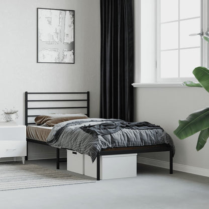 Black Metal Bed Frame with Headboard - Sturdy 107x203cm Design