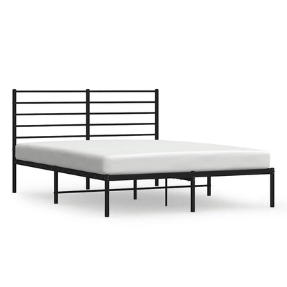 Stylish Black Metal Bed Frame with Headboard 135x190cm
