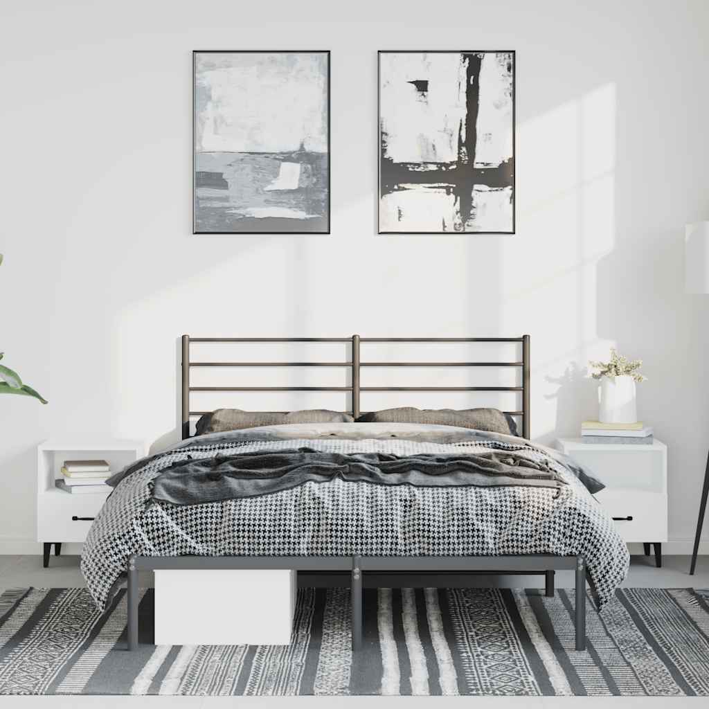 Stylish Black Metal Bed Frame with Headboard 135x190cm