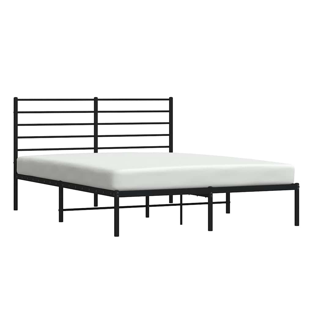 Stylish Black Metal Bed Frame with Headboard 135x190cm