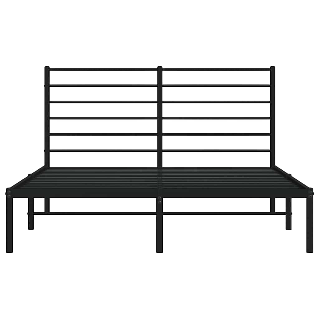 Stylish Black Metal Bed Frame with Headboard 135x190cm