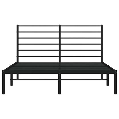 Stylish Black Metal Bed Frame with Headboard 135x190cm