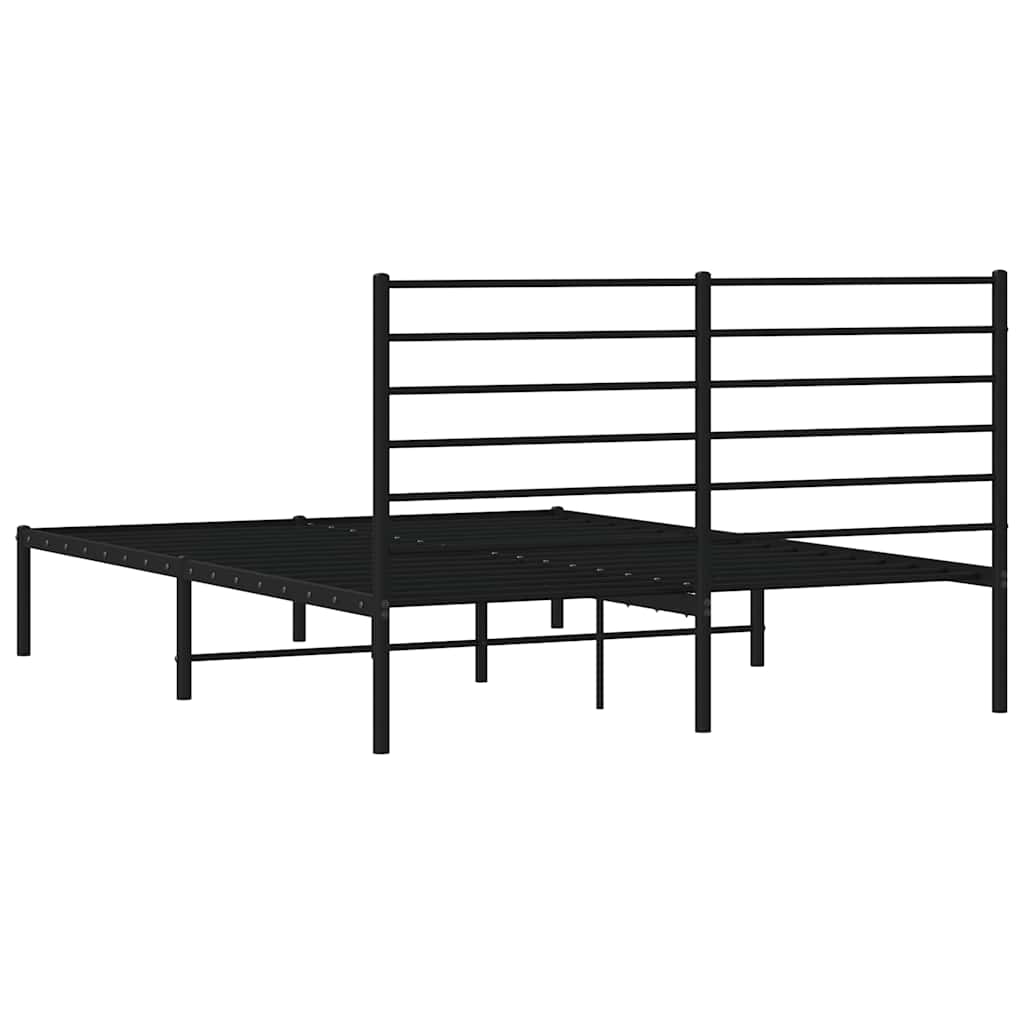 Stylish Black Metal Bed Frame with Headboard 135x190cm