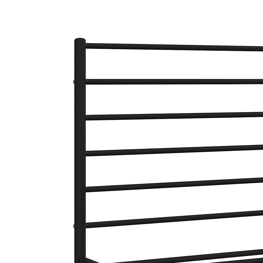 Stylish Black Metal Bed Frame with Headboard 135x190cm