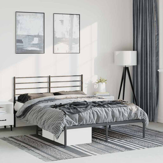 Stylish Black Metal Bed Frame with Headboard 135x190cm