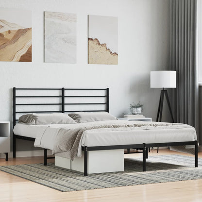 Black Metal Bed Frame with Headboard, 140x190cm, No Mattress