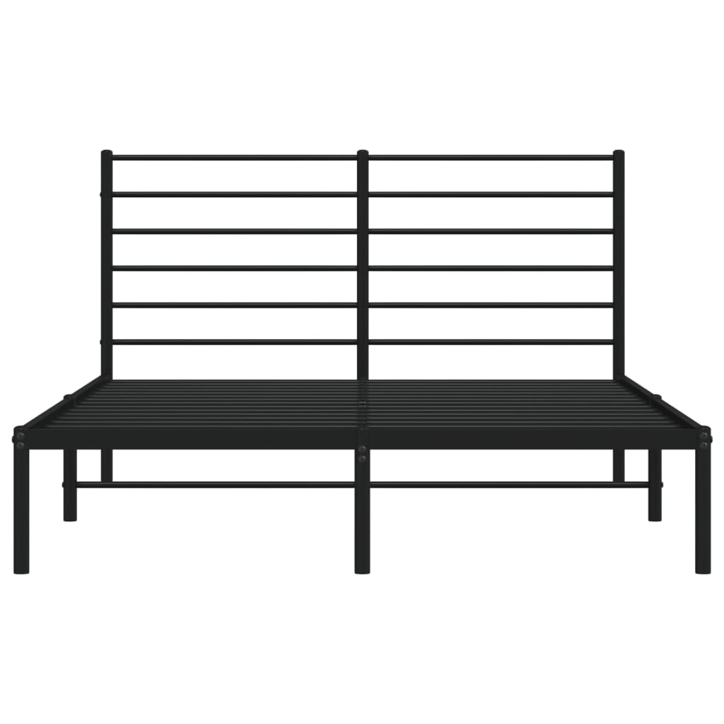 Black Metal Bed Frame with Headboard, 140x190cm, No Mattress