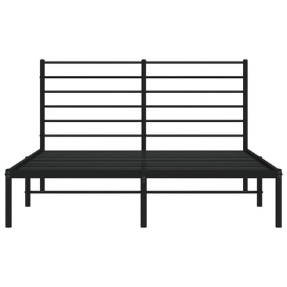 Black Metal Bed Frame with Headboard, 140x190cm, No Mattress
