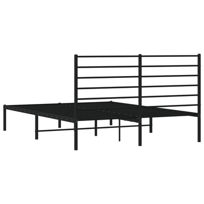Black Metal Bed Frame with Headboard, 140x190cm, No Mattress