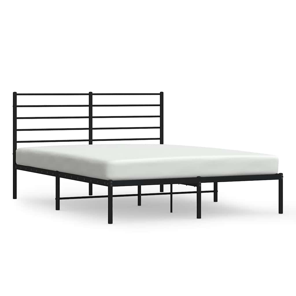 Black Metal Bed Frame with Headboard - 150x200cm, No Mattress Included