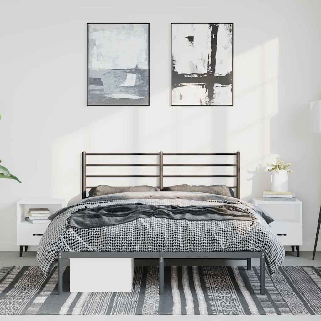 Black Metal Bed Frame with Headboard - 150x200cm, No Mattress Included