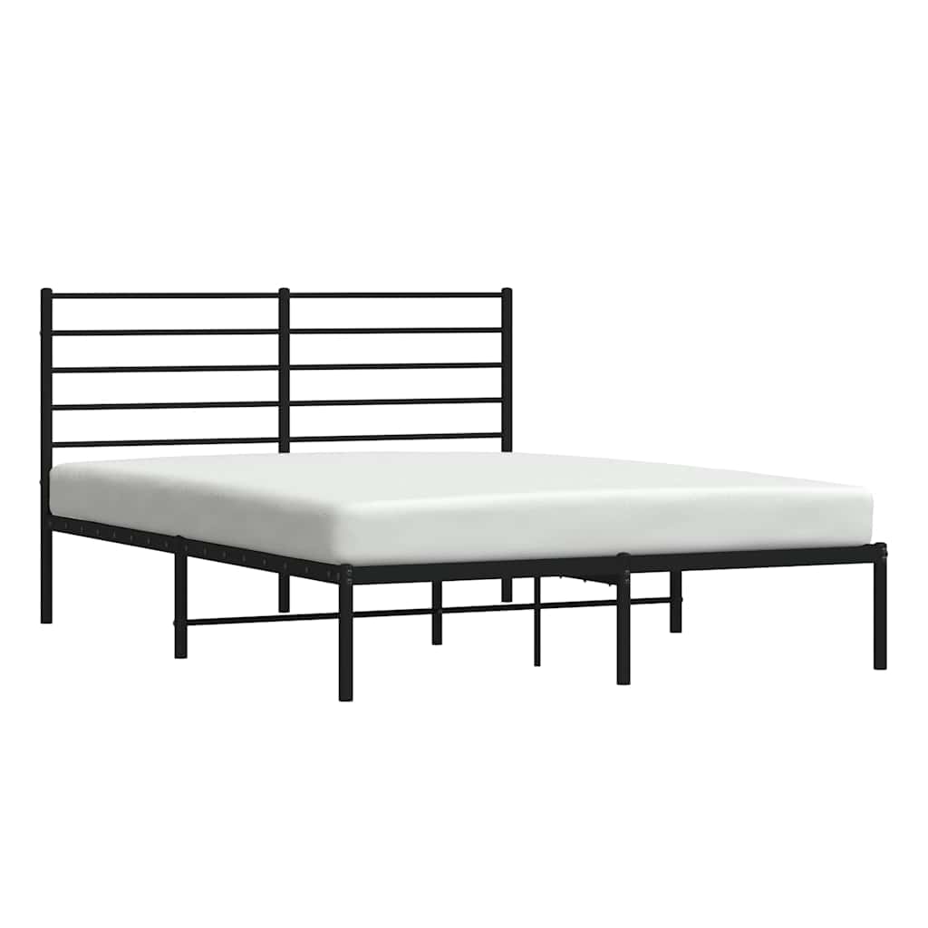Black Metal Bed Frame with Headboard - 150x200cm, No Mattress Included