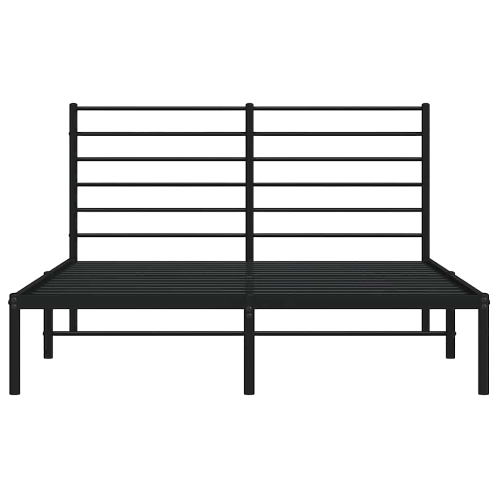 Black Metal Bed Frame with Headboard - 150x200cm, No Mattress Included