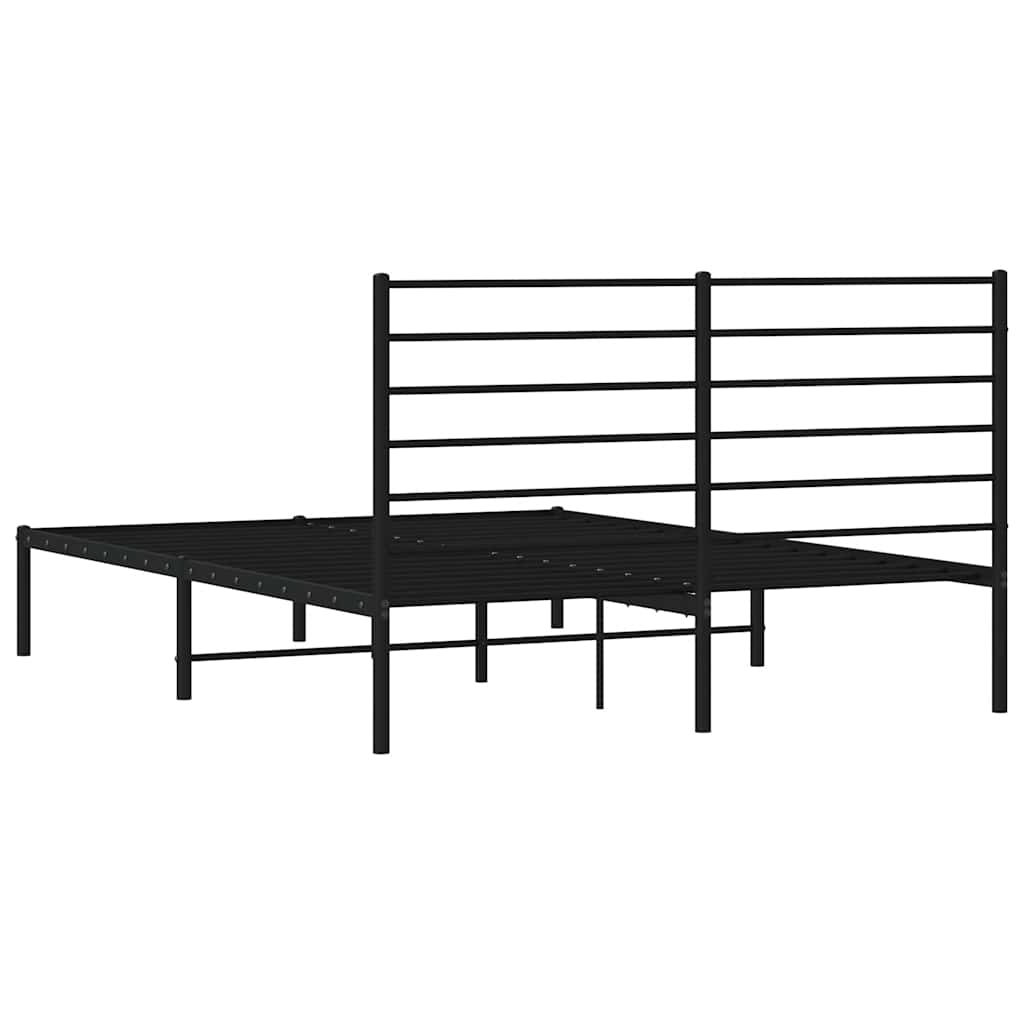 Black Metal Bed Frame with Headboard - 150x200cm, No Mattress Included